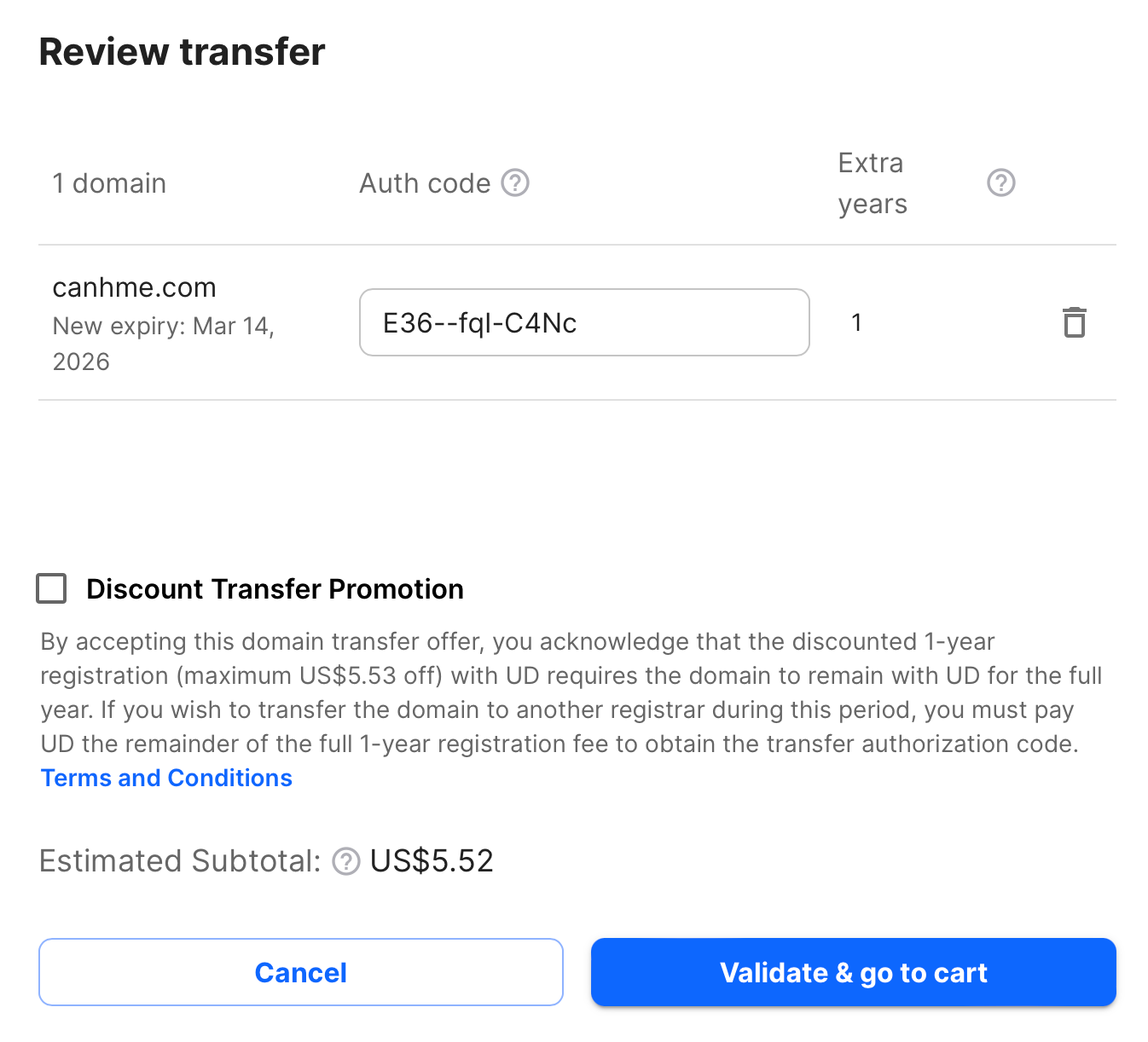 Hình ảnh transfer tên miền .COM về Unstoppable Domains