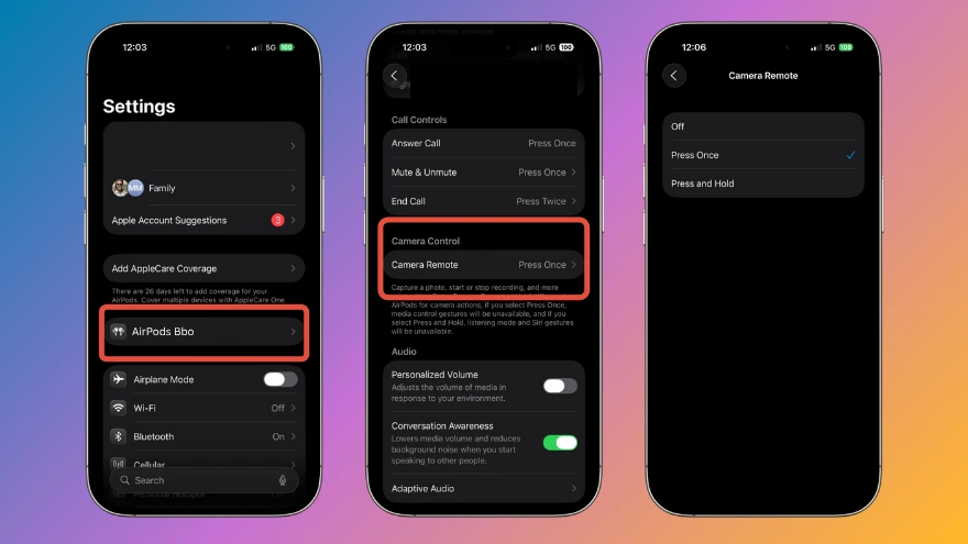 Chụp ảnh trên iPhone với AirPods Camera Remote